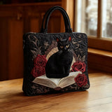 Quilted Handbag with Embroidered Cat Design