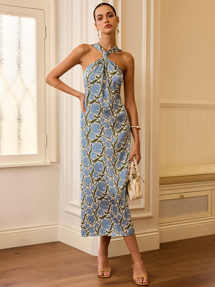 Halter Neck Floral Print Maxi Dress