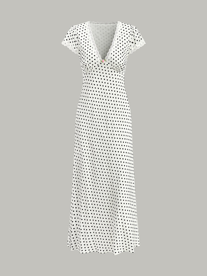 Polka Dot Lace-Trim Dress