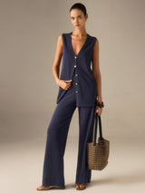 Golden Button Knit Vest Pants Set