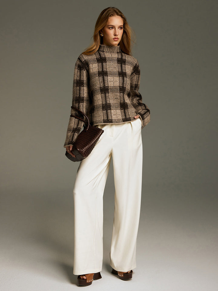 Wool-Blend Plaid Turtleneck Sweater