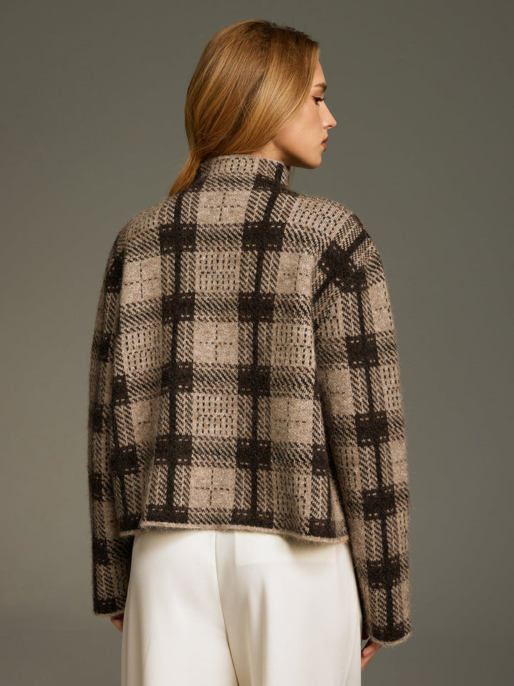 Wool-Blend Plaid Turtleneck Sweater