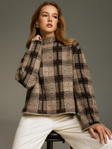 Wool-Blend Plaid Turtleneck Sweater