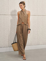 Halter Neck Top & Wide Leg Pants Set