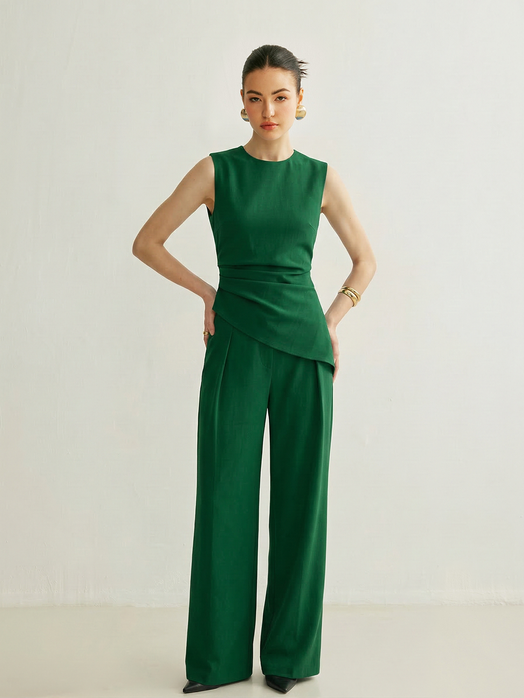 Sleeveless Asymmetric Top & Pleated Pants Set