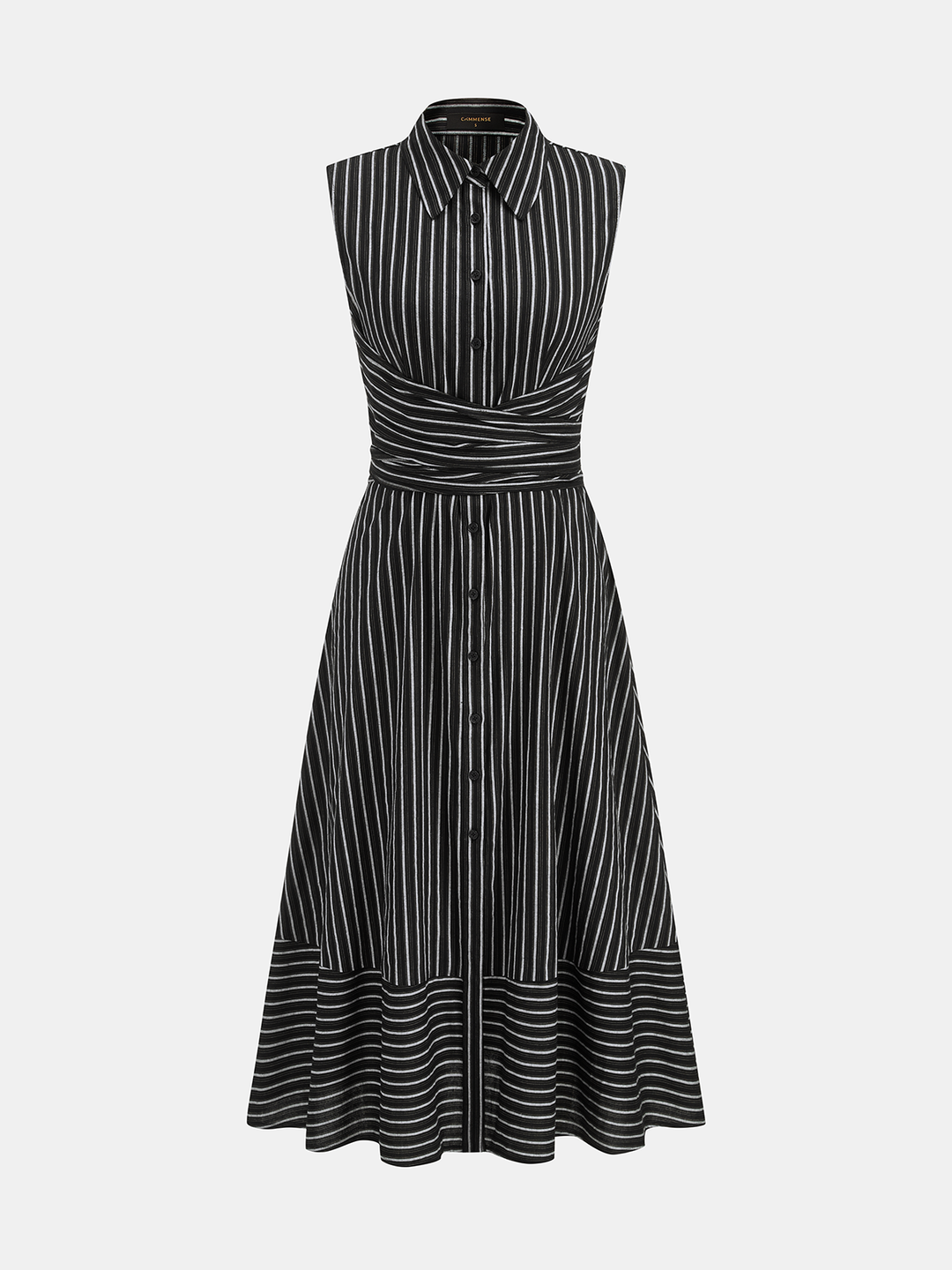 Striped Collared Sleeveless Tie Waist Midi Dress