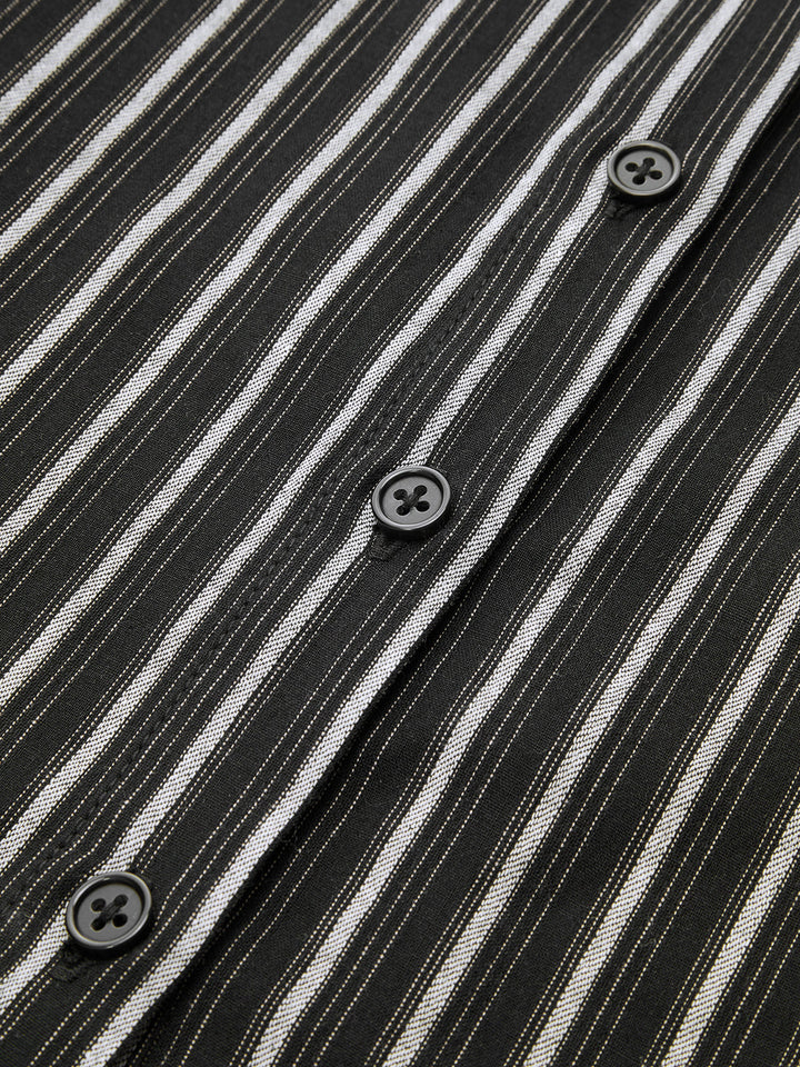 Striped Collared Sleeveless Tie Waist Midi Dress