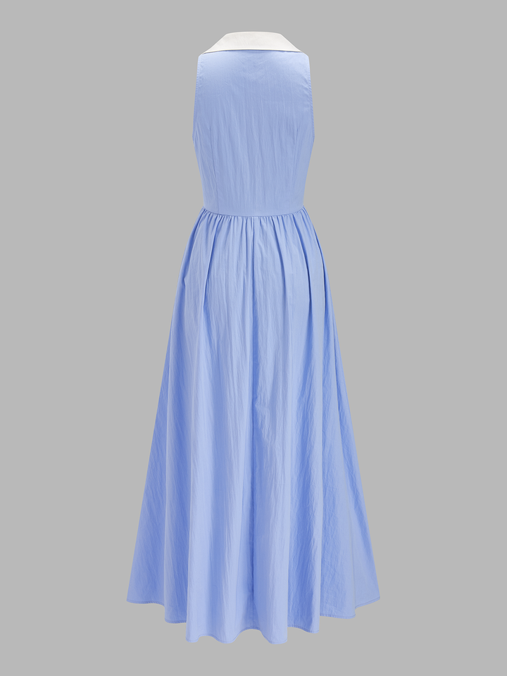 Cotton Blend Sleeveless Collared Maxi Dress