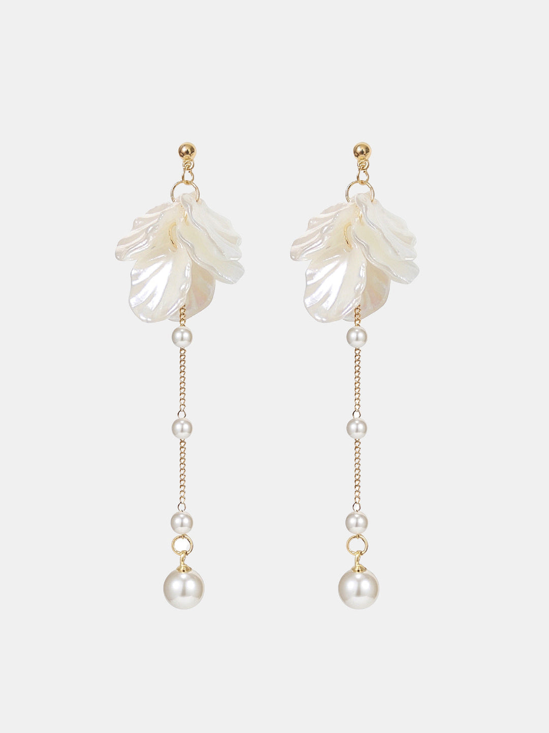 Flower Pearl Long Drop Earrings