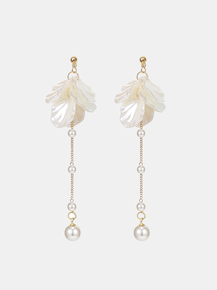 Flower Pearl Long Drop Earrings