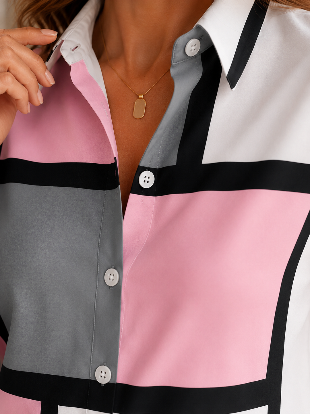 Amelia | Geometric Button Blouse
