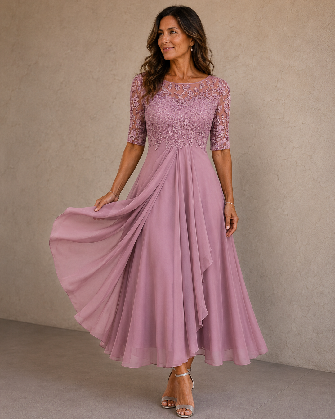 The Celestine Lace & Chiffon Occasion Dress