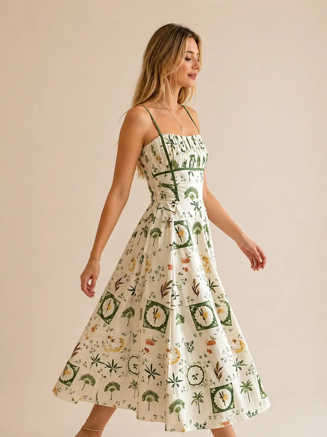 Green Botanical Midi Dress