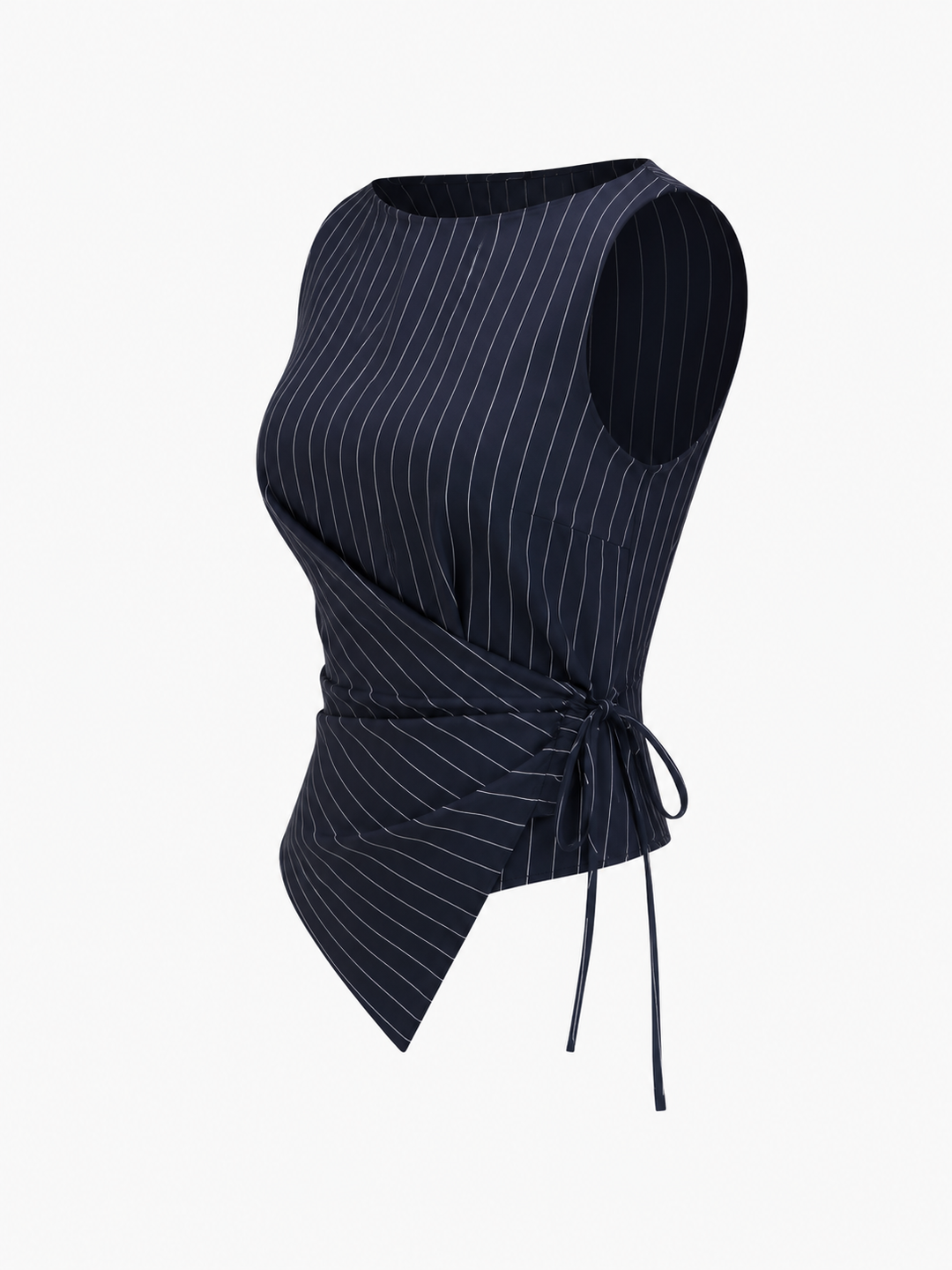 Boat Neck Striped Wrap Knotted Top & Mid Rise Straight Leg Trousers Set