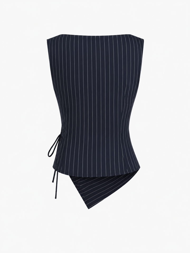 Boat Neck Striped Wrap Knotted Top & Mid Rise Straight Leg Trousers Set