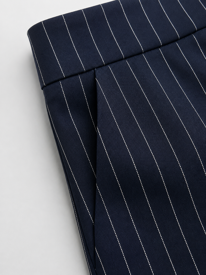 Boat Neck Striped Wrap Knotted Top & Mid Rise Straight Leg Trousers Set