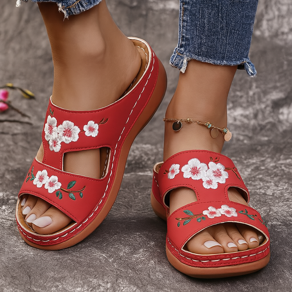 Embroidered Vegan Leather Sandals – Women's Slip-On | Savona