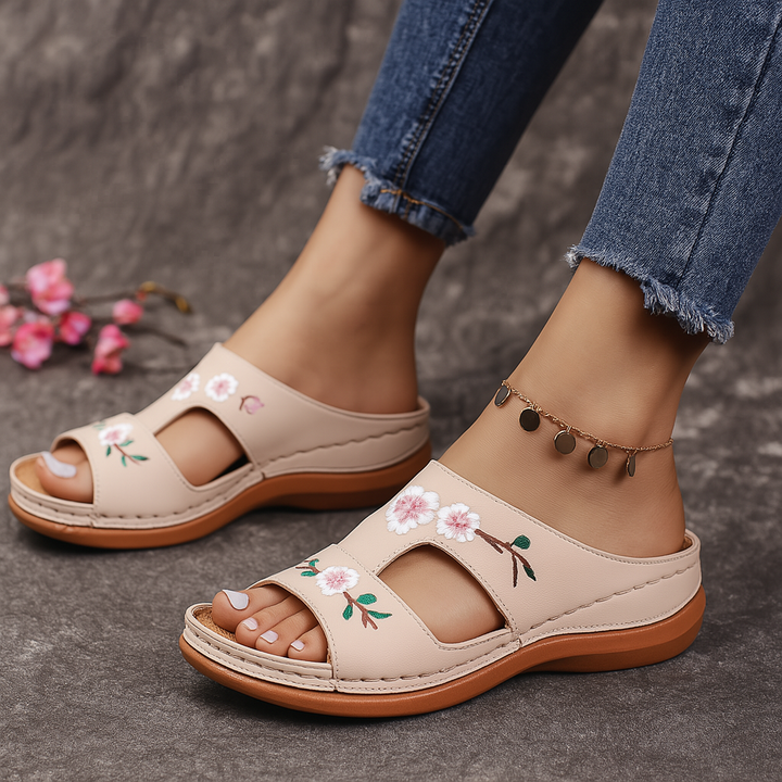 Embroidered Vegan Leather Sandals – Women's Slip-On | Savona