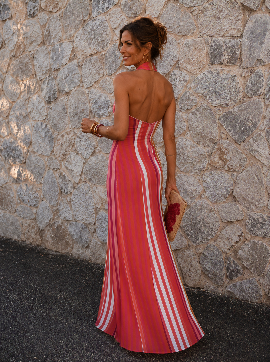 Sunset Samba Cross-Halter Stripe Dress