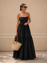 Solid Backless Long Dress