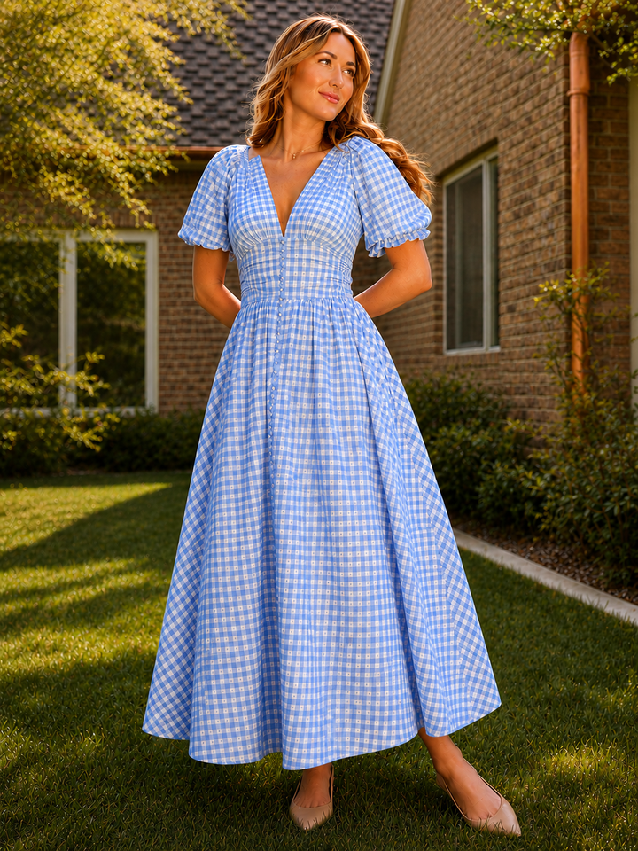 Teagan Dress in Blue Gingham