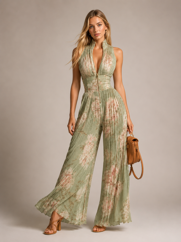 Leila | Floral Pleated Jumpsuit