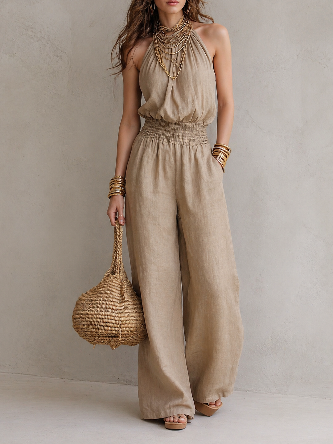 Santorini Halter Wide-Leg Jumpsuit