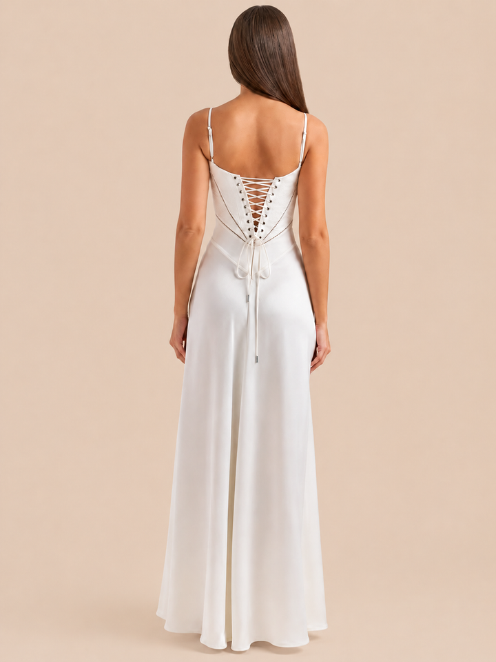 Gabriella – The Silky Satin Corset Maxi Dress