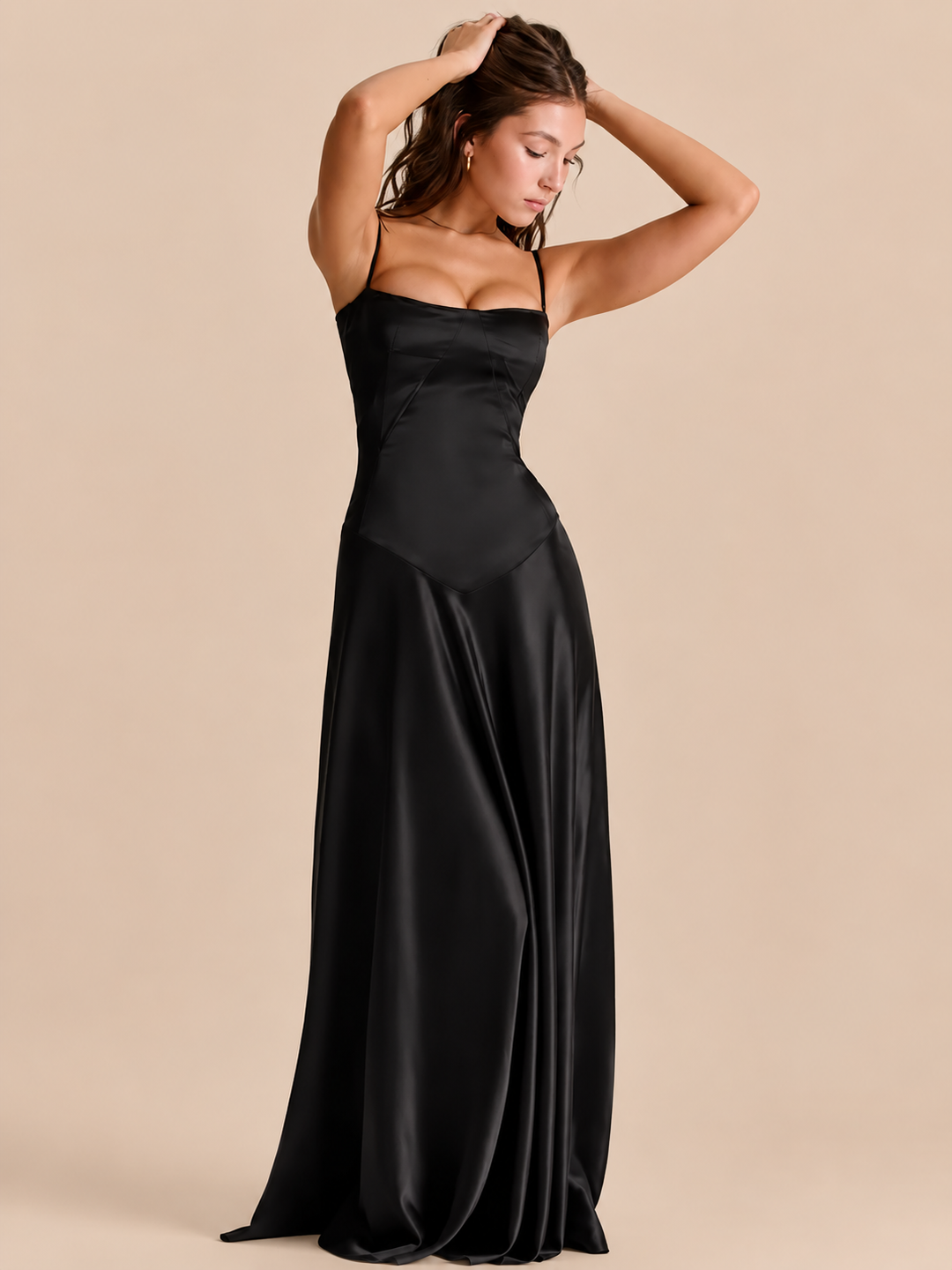 Gabriella – The Silky Satin Corset Maxi Dress