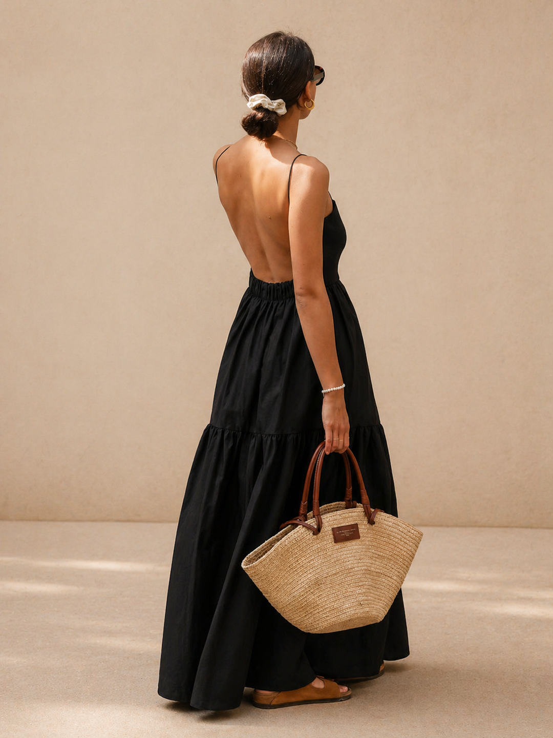 Solid Backless Long Dress