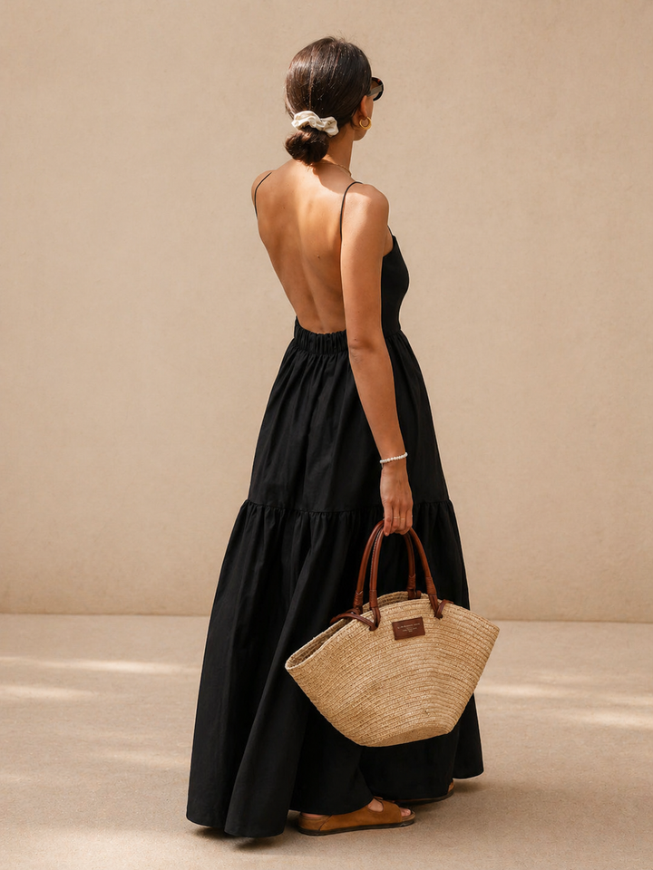 Solid Backless Long Dress