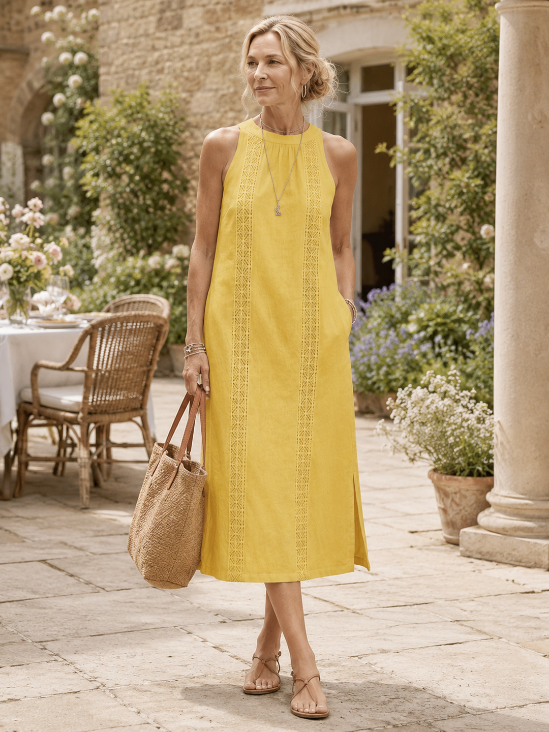 Octaviana | Women's Embroidered Sleeveless Midi Dress
