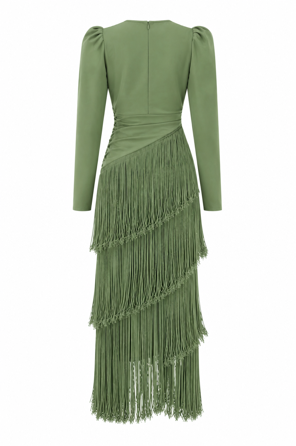 Tassel Ruched Long Sleeve Midi Dress
