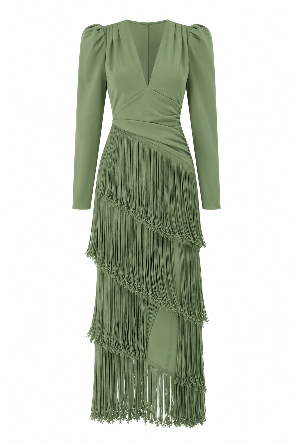 Tassel Ruched Long Sleeve Midi Dress