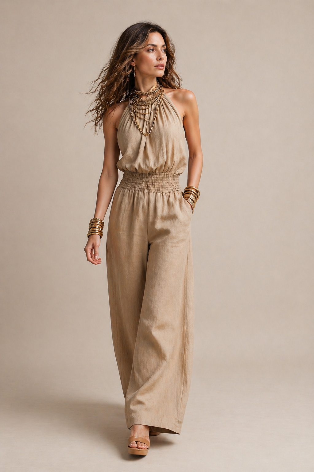 Santorini Halter Wide-Leg Jumpsuit
