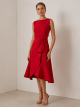 Sofia | Asymmetric Boat Neck Midi Elegant Dress