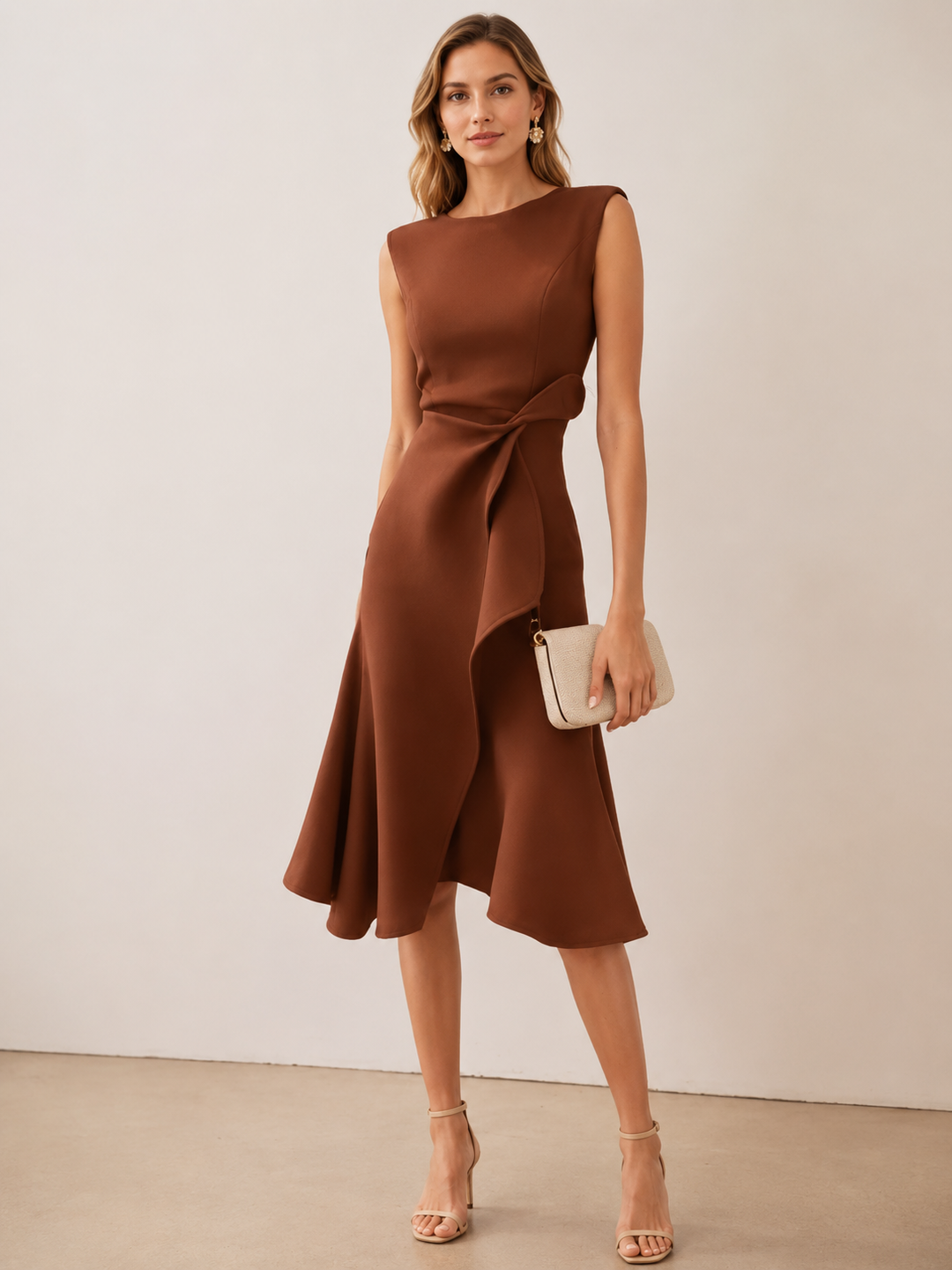 Sofia | Asymmetric Boat Neck Midi Elegant Dress