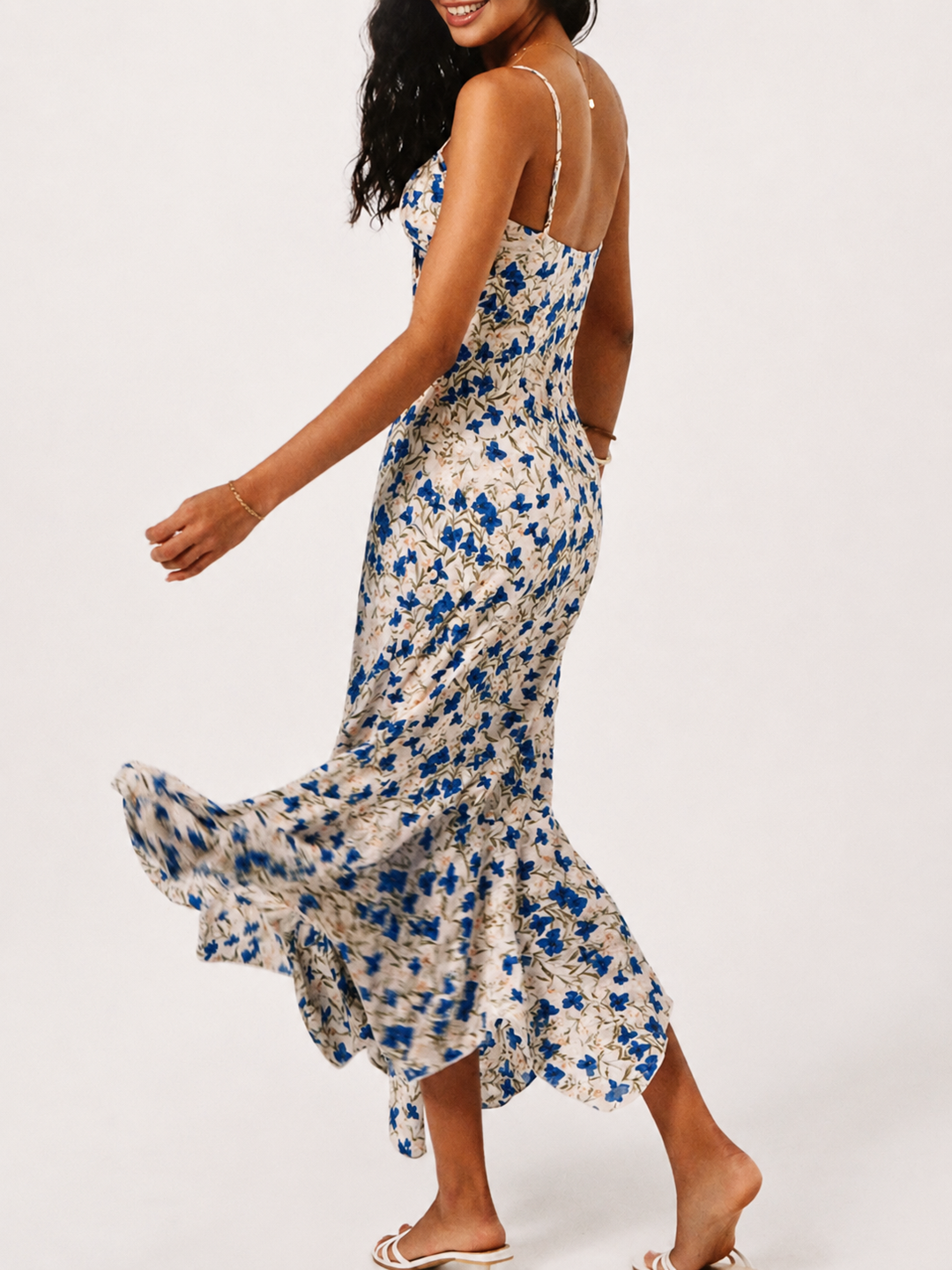 Floral Print Knotted Irregular Hem Long Dress