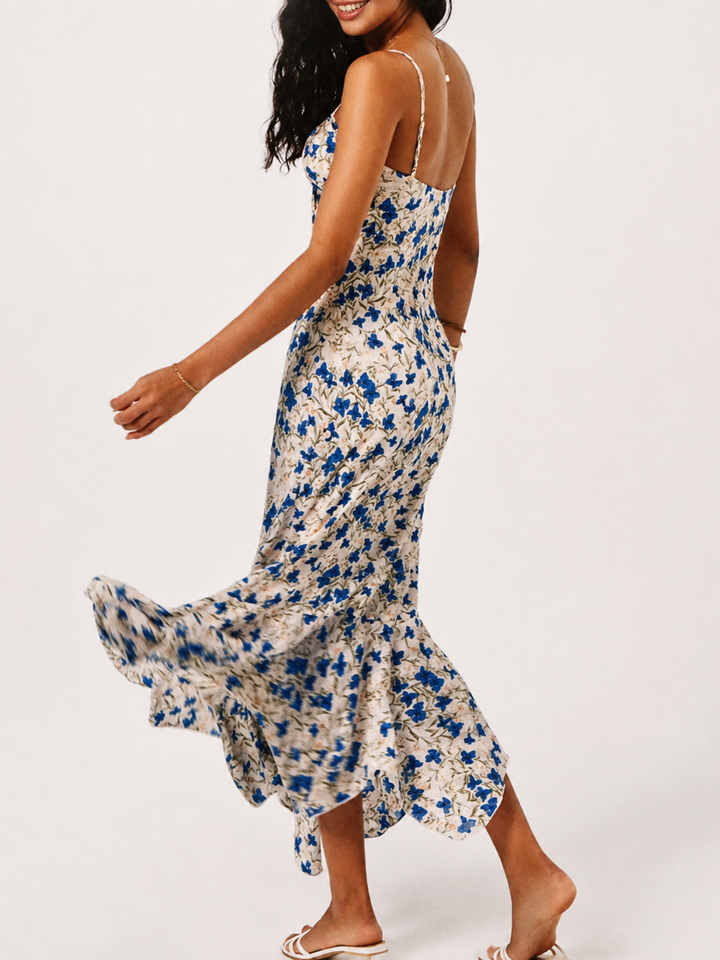 Floral Print Knotted Irregular Hem Long Dress