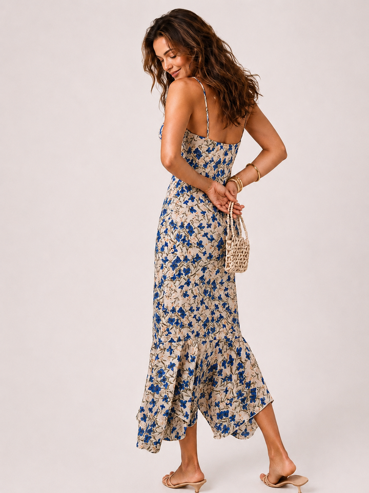 Floral Print Knotted Irregular Hem Long Dress