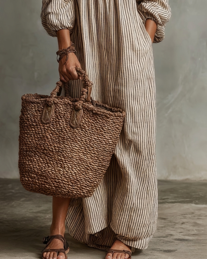 Cotton-linen Blend Off-shoulder Long-sleeved Maxi Dress