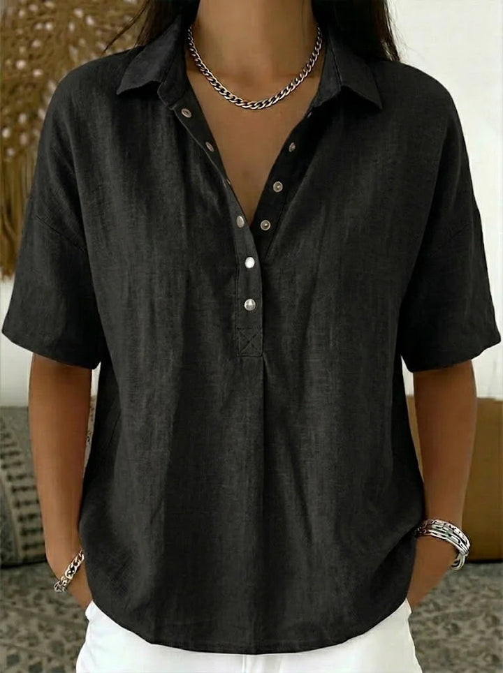 Blouse with Collar and Button Details in Willow