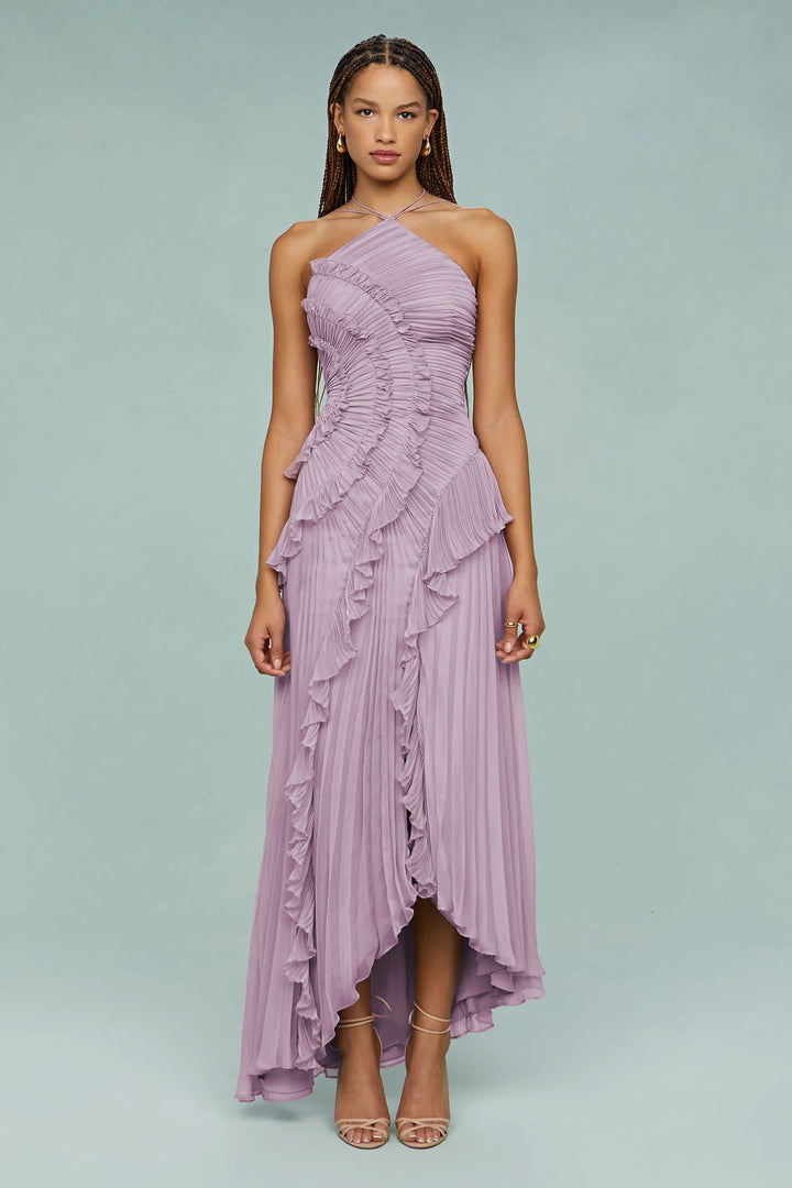 Jessica | Pleated Frill Halter Neck Midi Dress