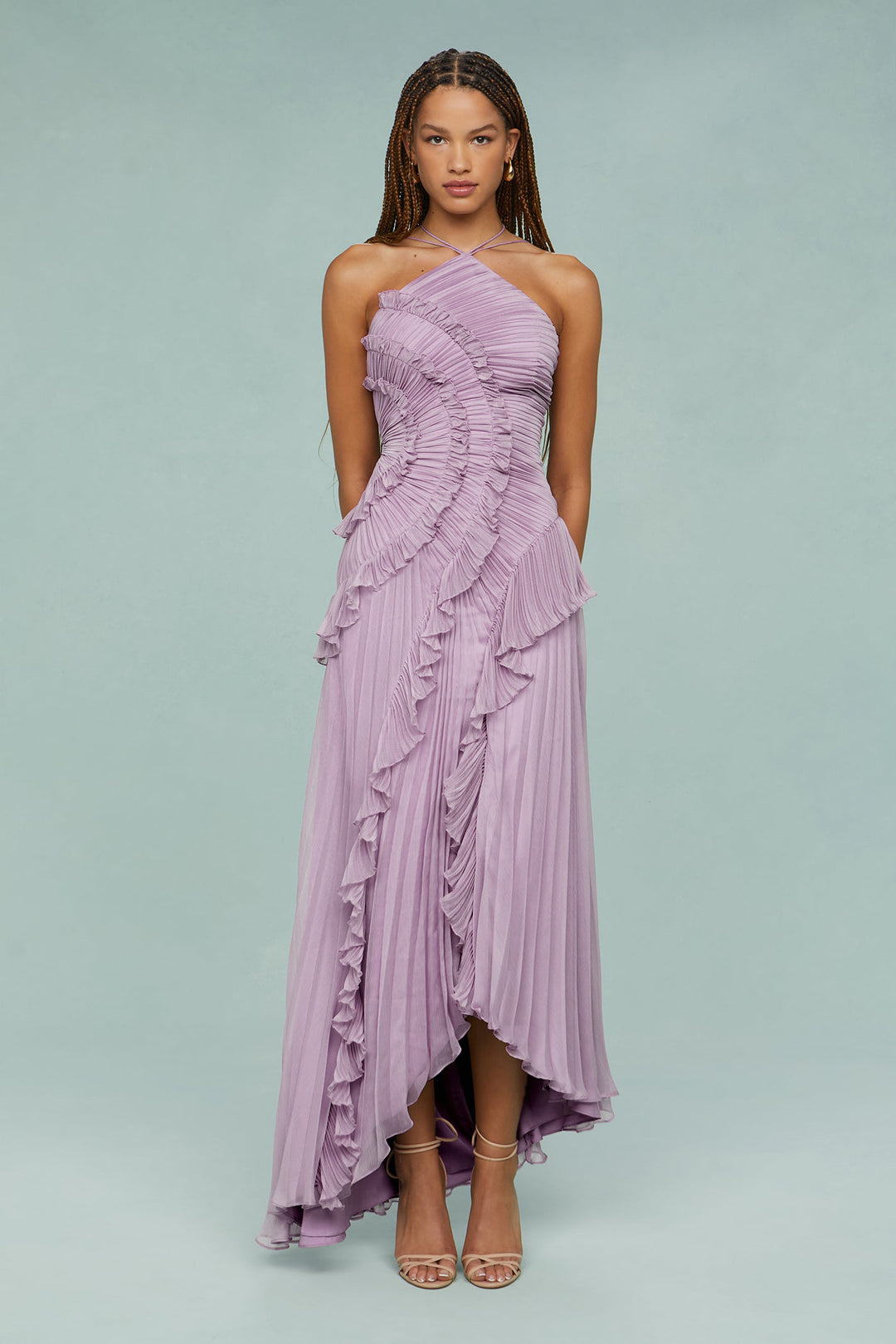 Jessica | Pleated Frill Halter Neck Midi Dress