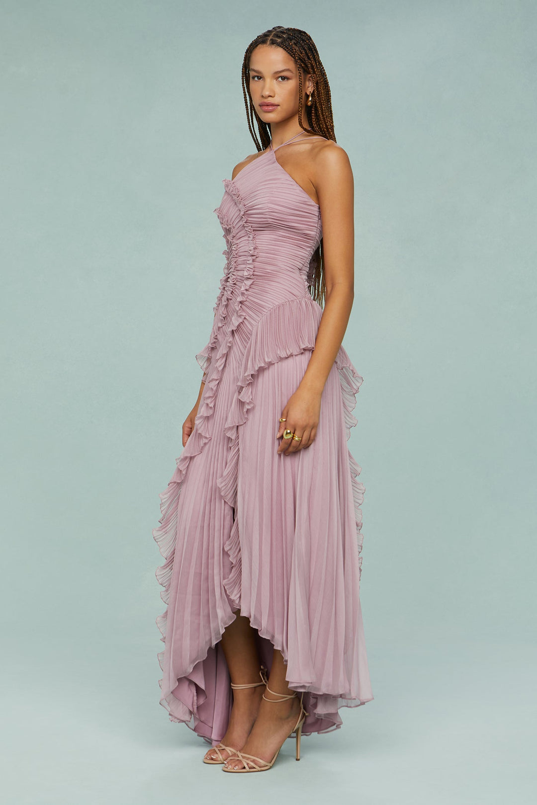 Jessica | Pleated Frill Halter Neck Midi Dress