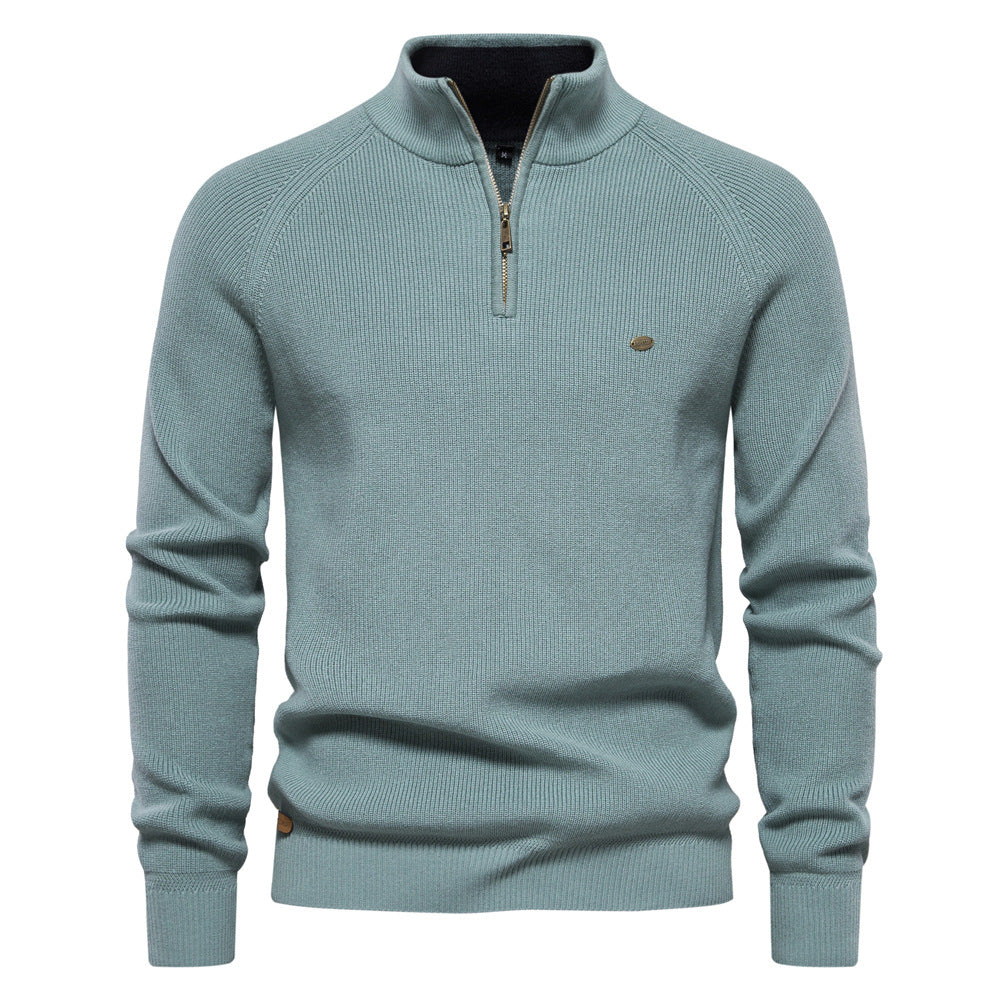 Ribbed Half-Zip Knit Jumper in Stone