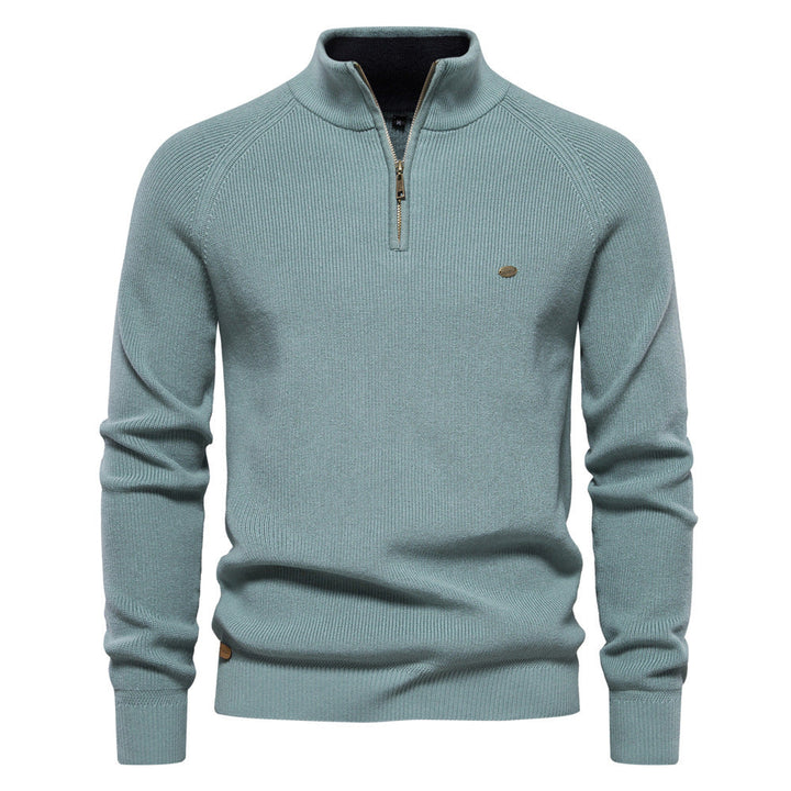 Ribbed Half-Zip Knit Jumper in Stone