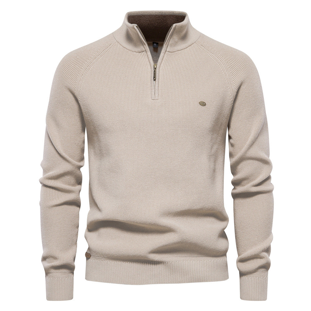 Ribbed Half-Zip Knit Jumper in Stone
