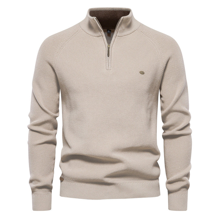 Ribbed Half-Zip Knit Jumper in Stone