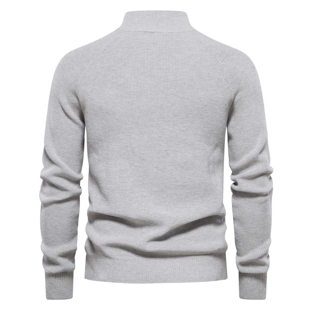 Ribbed Half-Zip Knit Jumper in Stone